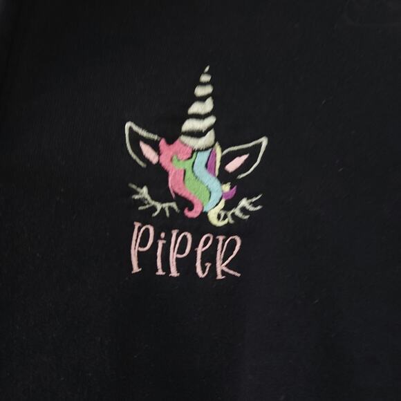 Girls Embroidered Sweatshirt Piper Unicorn Large Long Sleeve Shirt, Black - Picture 2 of 6